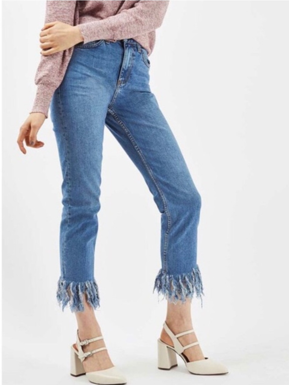 Topshop Moto Dree Fringe Hem Cropped Flare Jeans 24